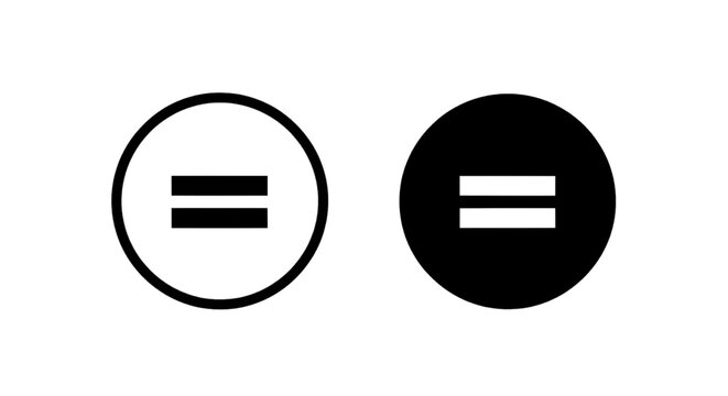 Minimal black silhouette icon, simple flat vector, bold black shape, no, no shading equal sign icon set, mathematical equality symbol in black and white circles on a, flat icon style