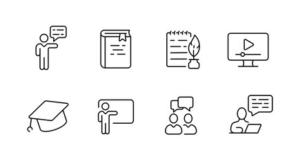 Obraz premium Education and learning icons including book, notebook, and online video