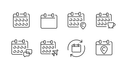 Minimalist calendar and event location icon set for planning and scheduling