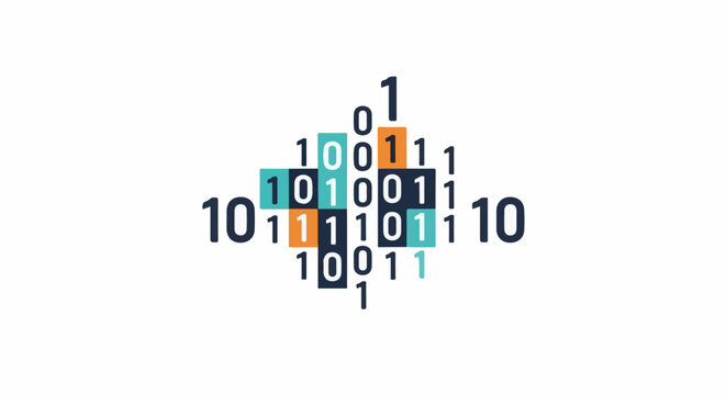 Abstract digital art featuring binary code patterns and numbers