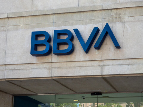 BBVA Bank Branch Office Signboard Facade Barcelona
