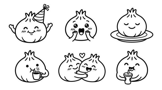 Cute cartoon dumpling characters with different emotions Vector