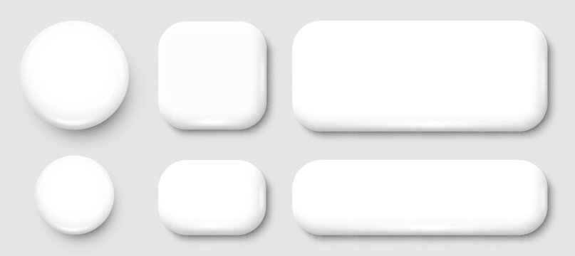 Set of blank white 3D buttons and UI elements for modern web and mobile interface. Vector illustration