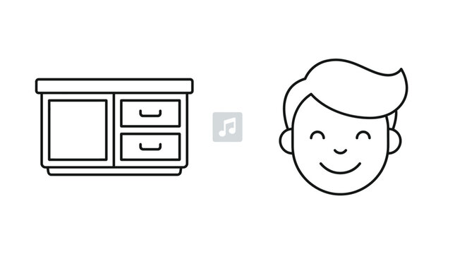 Black line icon of a boy head with a fridge and music note Vector