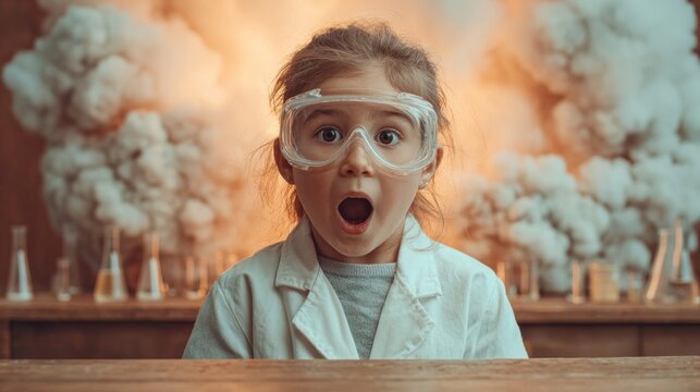 Young scientist reacts with surprise to a lab experiment gone wrong