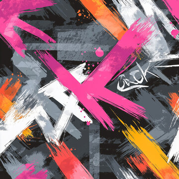 Abstract illustration featuring vibrant brush strokes in pink, orange, white, and gray creating a dynamic and energetic pattern suitable for modern design projects