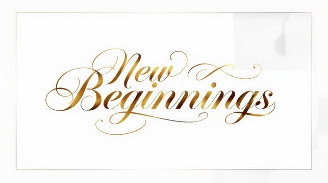 Elegant cursive calligraphy new beginnings script on soft watercolor background minimalist design