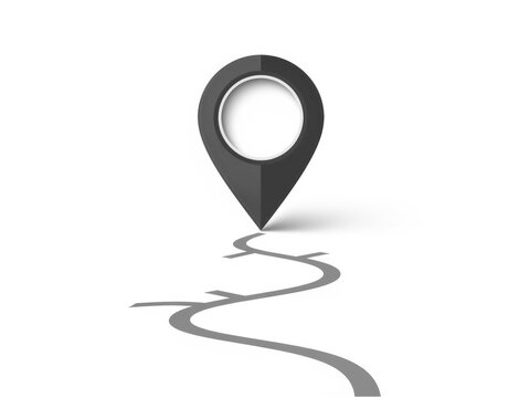 Black location pin icon on a dotted path with shadow