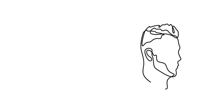 Animated self drawing of continuous line draw of  Male Profile Outlines Three Distinct Hairstyles. Logo    Full length one line animation. 4K	