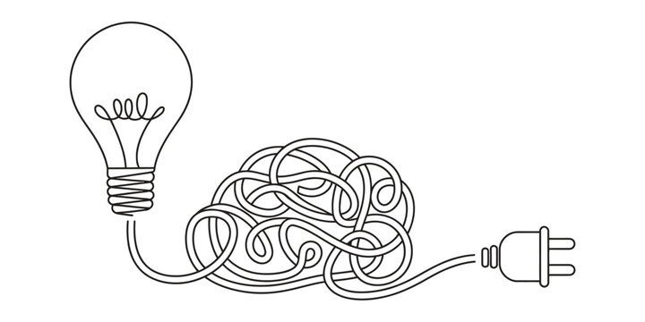 Light bulb with a brain shaped power cord and electric plug