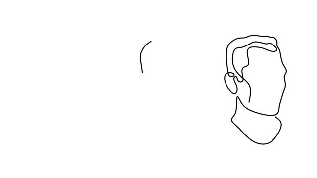 Animated self drawing of continuous line draw of  Male Profile Outlines Three Distinct Hairstyles. Logo    Full length one line animation. 4K	