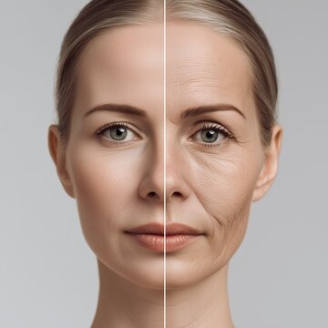 Anti aging skincare comparison showing youthful and mature skin