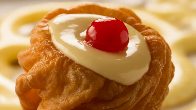 Golden crepe topped with strawberry jam and melted butter