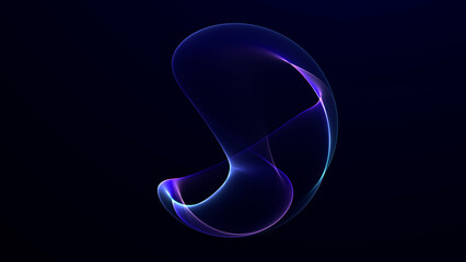Abstract blue and violet neural flow shape with luminous mesh ribbons on a dark background, designed for AI visualization, innovation, science and futuristic technology. © Vooper