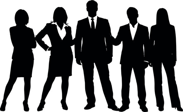 Business team silhouette collection featuring corporate professionals standing together in leadership and teamwork concept vector illustration set