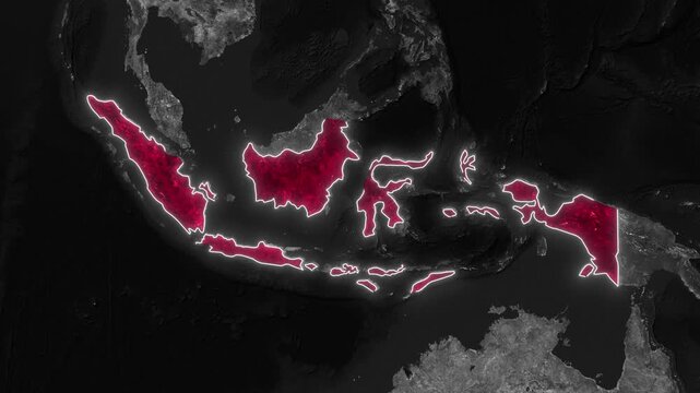 Dutch East Indies Map Animation. Documentary, glowing outline, Dark map animation of the Dutch East Indies. 4k.