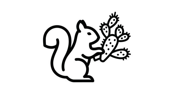 Squirrel holding a prickly pear cactus pad illustration.