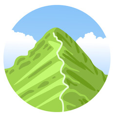 Fototapeta premium Round mountain landscape. Rock, cliff and blue sky with clouds. Colorful scenic view. Flat vector illustration.