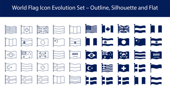 World flag icon evolution set