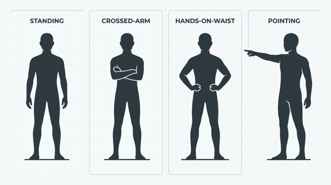 Four standing human poses illustration.