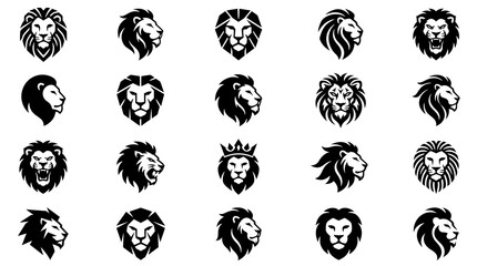 Collection of 20 Professional Black and White Lion Head Logo Designs, Featuring Minimalist Geometric Shapes, Roaring Mascots, and Royal Heraldic Emblems for Modern Corporate Branding Projects © Ayong