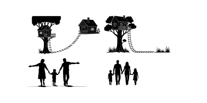 Treehouse family silhouettes and pathways
