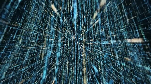 Abstract blue data stream with glowing matrix code effect