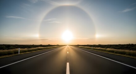 Fototapeta premium Scenic Highway to the Sun A Journey Through the Horizon Under a Halo of Light