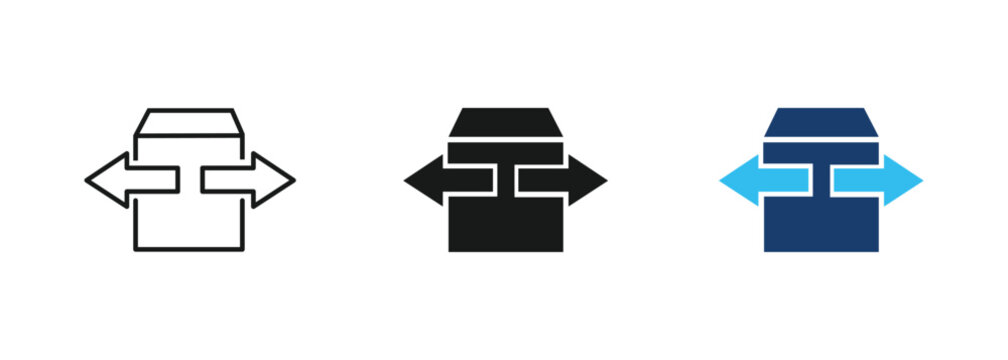 Delivery box with bidirectional arrows vector icon set, logistics distribution and product shipping return, vector illustration