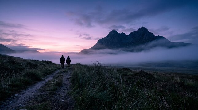 Menelusuri kabut menuju ekspedisi puncak bukit hijau yang menakjubkan. 
