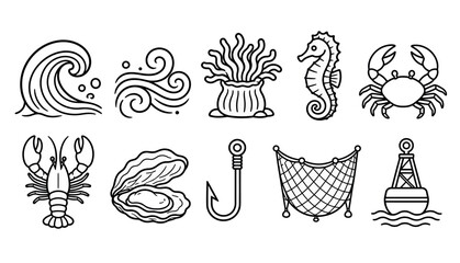 Seafood ocean icons set. © penguasa