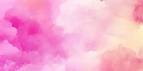 Fototapeta premium Watercolor wash effect with delicate color blend of yellow pink and green tones, abstract pink watercolor background, dreamy, watercolor-style rendering of fluffy, pink, and yellow clouds. 
