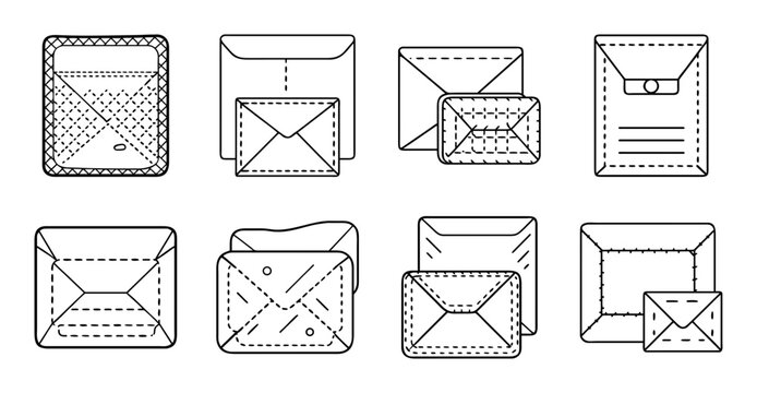 Various envelope and mailbox icons set - Minimalist vector icons showing different envelope styles and mailboxes for design or web use.