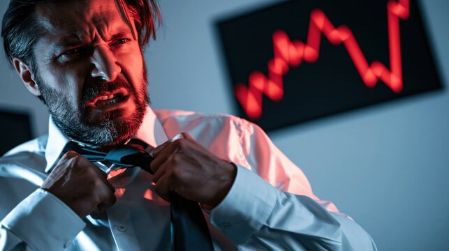 Stressed Businessman Facing Financial Crisis and Market Collapse