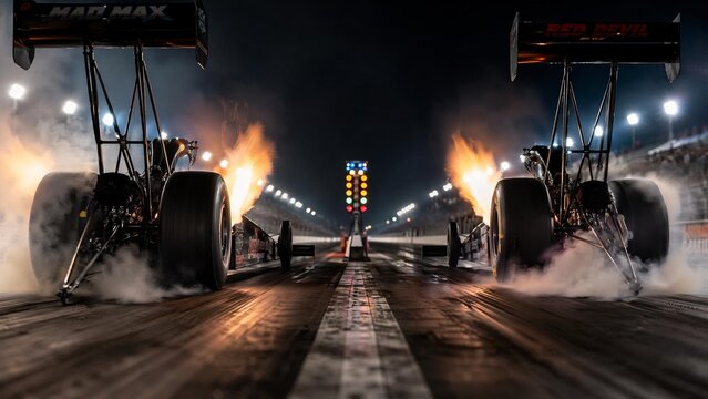 friction. Two race cars at the starting line with smoking tires and flames. product launch decks, UI/UX mockups, designed for data visualization dashboards and holographic UIs, clarifies data.