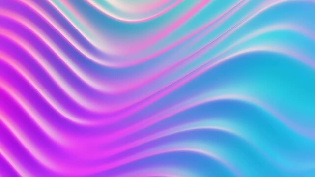 Abstract pastel gradient background featuring flowing wavy lines and iridescent neon colors in smooth silky waves, creating a fluid dreamy holographic visual texture across frame