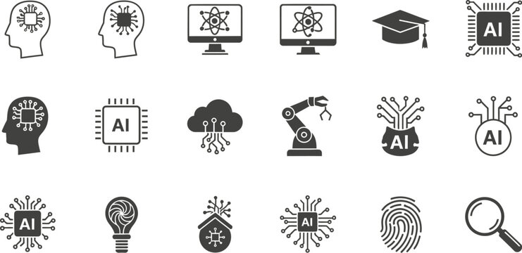 Artificial intelligence icons set neural networks machine learning and robotics
