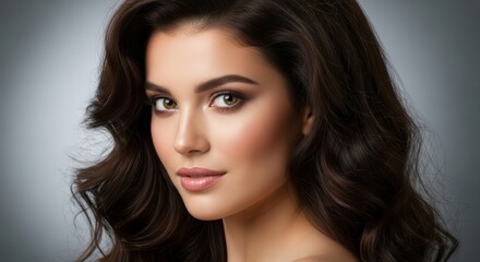 Fototapeta premium Beautiful young woman with long wavy dark hair looking at camera illustration