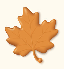 Fototapeta premium Brown Maple Leaf 3D Icon Realistic Autumn Foliage Vector Design Element Isolated on White Background