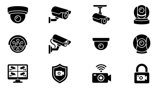 Set of CCTV Security Camera Icons for Surveillance and Safety