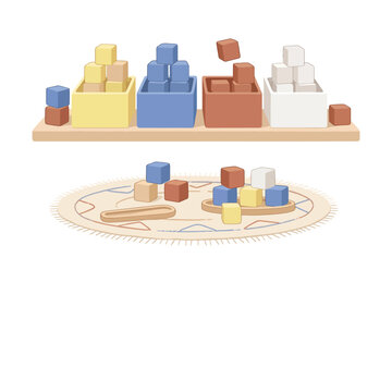 Colorful wooden block sorting game.