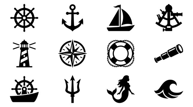 Set of Nautical and Marine Icons for Sea Exploration