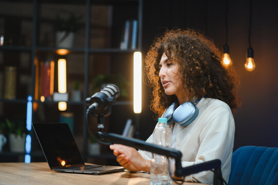 Content creator recording podcast in home studio
