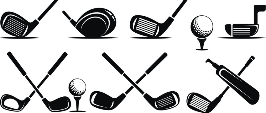 Golf club set illustration black and white vector graphic