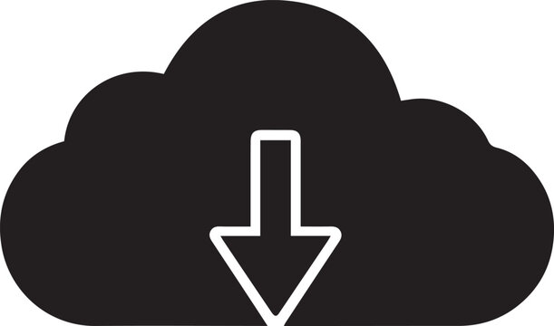 Black cloud icon with white download arrow Vector, illustration