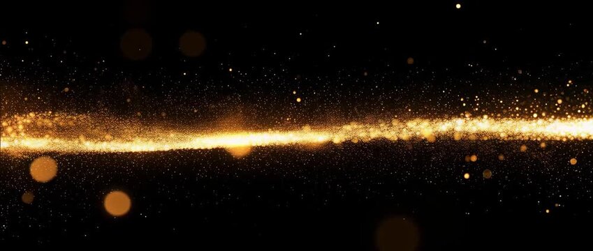 Abstract golden light trail spark, glowing energy particles festive bokeh, magical celebratory
