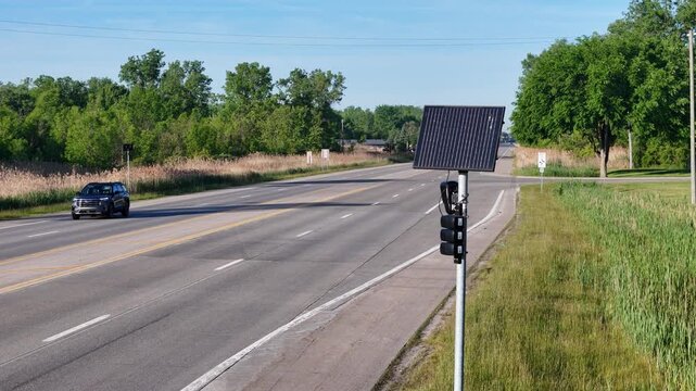 Flock camera monitoring traffic on a highway in Brownstown, Michigan, USA