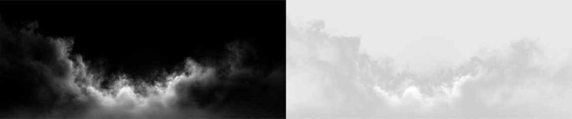 Clouds drift in a gray sky, creating a soft texture and misty effect during the day in an open area with no distinct landmarks, on a transparent background © Liubov