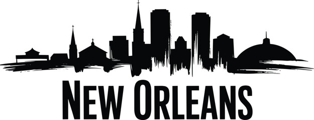 Obraz premium New orleans cityscape skyline silhouette with unique architectural buildings and religious structures visible