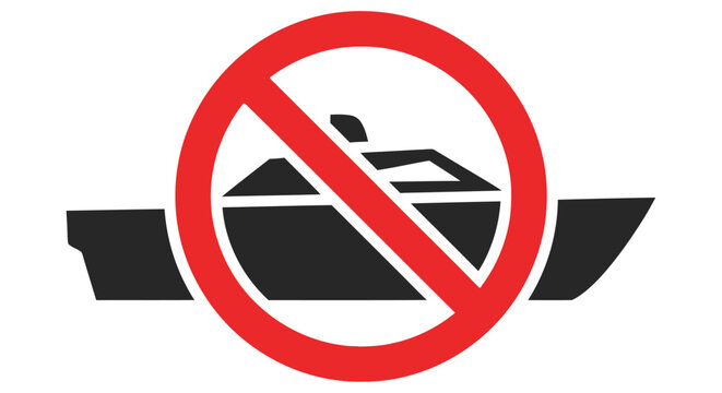 Prohibited airplane silhouette with red circle and slash on white background